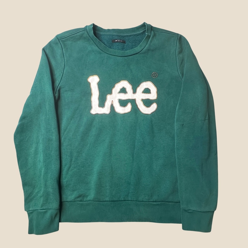 Lee Sweatshirt Mens Medium L297871RE8FQ Green Logo Fleece Pullover Long Sleeve